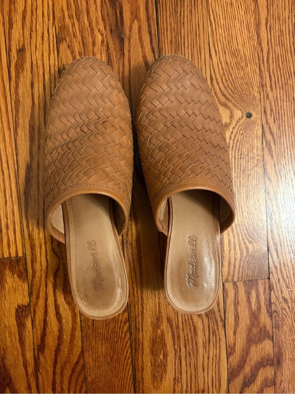 Madewell Woven Leather Slip-On Mule in Cognac